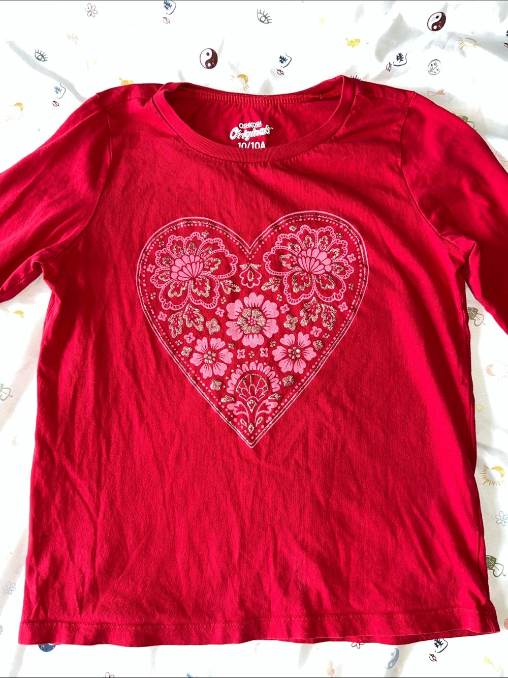 OshKosh B'gosh Red Long Sleeve Tee with Pink Floral Heart